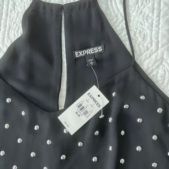 Express Studded V-Neck Tank Camisole Keyhole Back Black Sleeveless Blouse M NWT - Picture 8 of 8